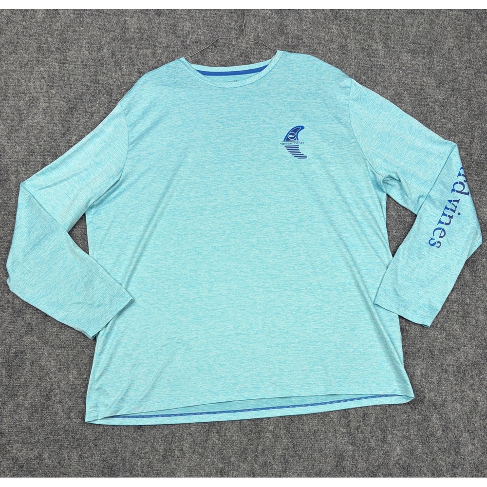 Vineyard Vines Performance Shirt Mens XL Blue Long Sleeve Surf Fin Graphic Tee